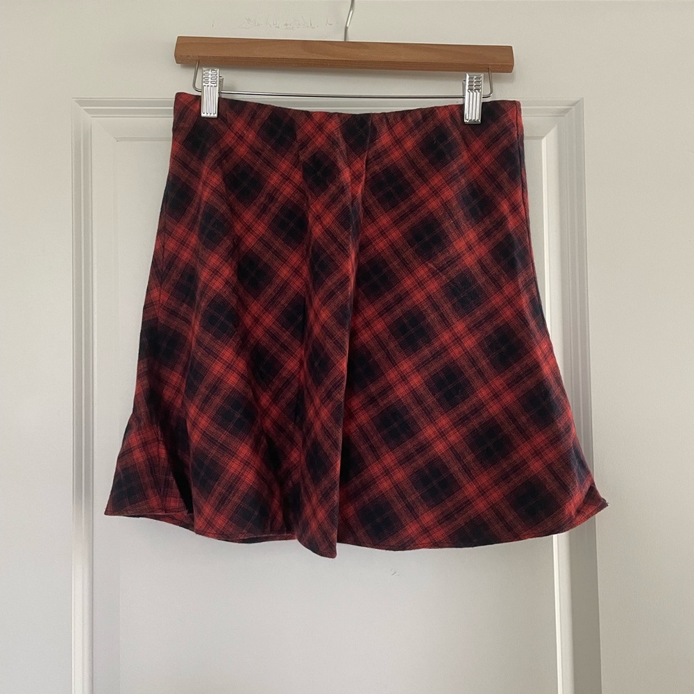 LOFT Red and Black Plaid Skirt